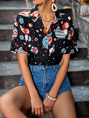 Floerns Women's Graphic Print Button-Up Blouse