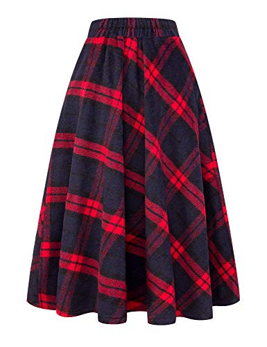 High-Waisted Plaid Maxi Skirt in Red