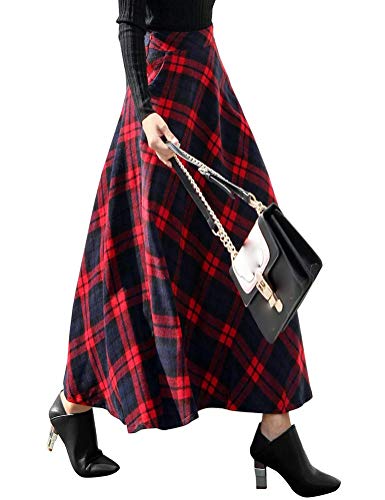 High-Waisted Plaid Maxi Skirt in Red