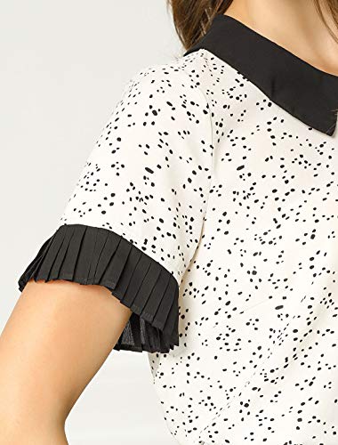 Beige Polka Dot Blouse with Contrast Doll Collar