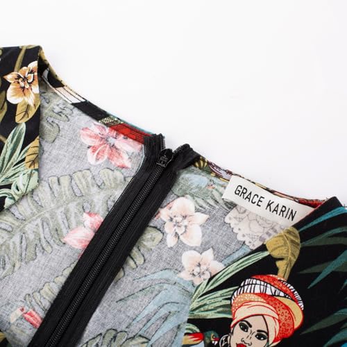 Vintage Floral 50s/60s Midi Dress for Women, XL