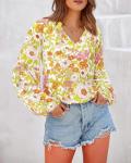 Floral Boho V Neck Blouse for Women