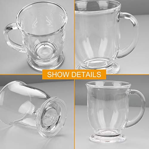 Set of 6 Clear Glass Coffee Mugs 15oz