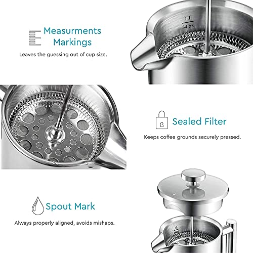 Belwares Double Wall Stainless Steel Coffee Press