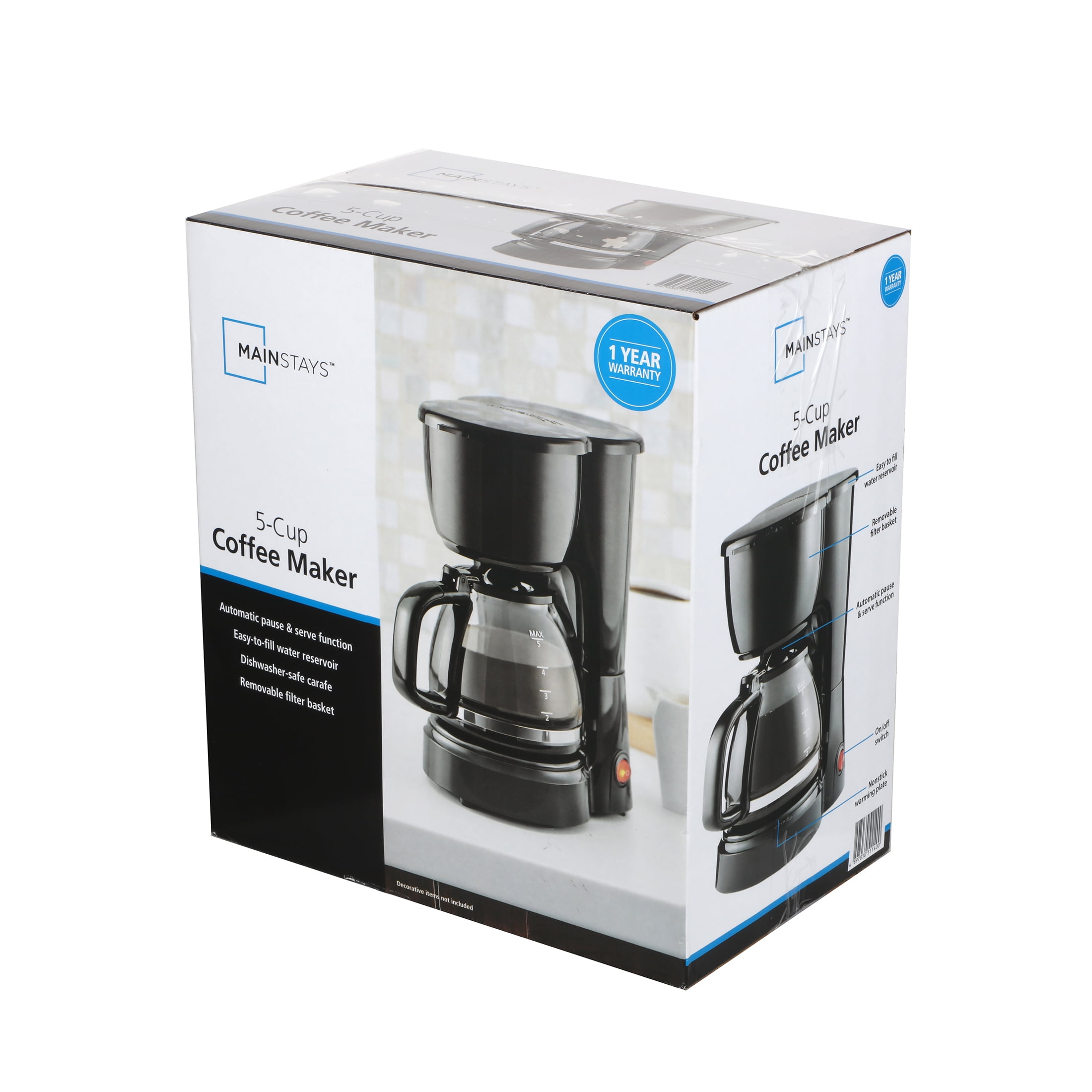 Mainstays 5-Cup Black Drip Coffee Maker