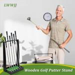 Wooden Golf Putter Stand with Grass Mat Organizer