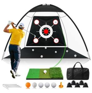 10x7FT Golf Net with Practice Mat and Accessories