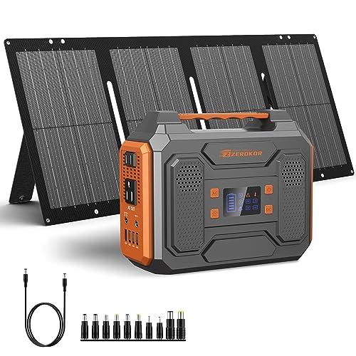 Portable Solar Generator, 300W Portable Power Station with Foldable 60W Solar Panel,110V Pure Sine Wave 280Wh Battery Power Pack with USB DC AC Outlet for Camping Smart Devices RV Van Outdoor-Orange
