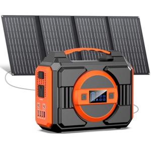 Apowking Portable Solar Powered Generator 300W Rated, with Solar Panels 40W Included, 220Wh Power Bank with AC Outlet 110V, and 10*DC Connectors, Pure Sine Wave for Home Use Camping Outdoor