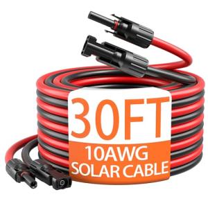 energeaster 10AWG Solar Extension Cable with Pair of Connectors Solar Panel Adaptor Kit Tool, Solar Panel Extension Cable,10 Gauge Wire,Red and Black(30FT Red + 30FT Black)