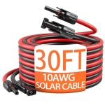 energeaster 10AWG Solar Extension Cable with Pair of Connectors Solar Panel Adaptor Kit Tool, Solar Panel Extension Cable,10 Gauge Wire,Red and Black(30FT Red + 30FT Black)