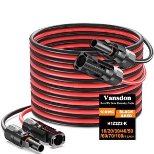 Vansdon 2x50 Feet Solar Panel Extension Cable- 10AWG Solar Cable Solar Panel Cable with Female and Male Waterproof Connectors for RV, Photovoltaic Systems