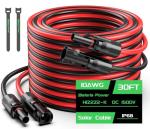 30FT 10AWG Solar Panel Extension Cable, Bateria Power 6mm² Solar Extension Cable Wire with Female & Male Waterproof Connectors for RV, Photovoltaic Systems