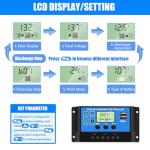 30A PWM Solar Charge Controller, 12V 24V Dual USB Solar Panel Battery Intelligent Regulator with LCD Display, Auto Parameter Adjustable, Timer Setting, Multiple Load Control Modes