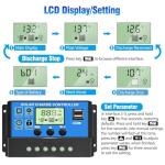 [Upgraded] 30A Solar Charge Controller, 12V/ 24V Solar Panel Regulator with Adjustable LCD Display Dual USB Port Timer Setting PWM Auto Parameter
