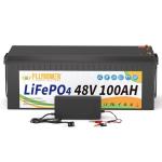 FLLYROWER 48V Lithium Battery 100AH With 150A Smart BMS and 16500 Deep Cycles 48V 100AH Lifepo4 Battery Grade A Cells for Marine Trolling Motor RV camping Solar Golf Cart Off-Grid
