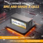 FLLYROWER 48V Lithium Battery 100AH With 150A Smart BMS and 16500 Deep Cycles 48V 100AH Lifepo4 Battery Grade A Cells for Marine Trolling Motor RV camping Solar Golf Cart Off-Grid