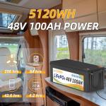 FLLYROWER 48V Lithium Battery 100AH With 150A Smart BMS and 16500 Deep Cycles 48V 100AH Lifepo4 Battery Grade A Cells for Marine Trolling Motor RV camping Solar Golf Cart Off-Grid