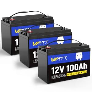 WattCycle 3-Pack 12V 100Ah LiFePO4 Battery, Group 24, 15000 Cycles, Built-in 100A BMS, Low-Temp Protection - 1280Wh - Perfect for RVs, Golf Cart, Marine, Home Energy, Solar Off-Grid Systems