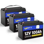 WattCycle 3-Pack 12V 100Ah LiFePO4 Battery, Group 24, 15000 Cycles, Built-in 100A BMS, Low-Temp Protection - 1280Wh - Perfect for RVs, Golf Cart, Marine, Home Energy, Solar Off-Grid Systems
