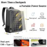 15.6 Inch Travel Laptop Backpack Solar Panel with Multiple USB Fast Charging, Backpack with Luggage Strap for Men Women TSA Friendly Flight Approved, Waterproof Anti Theft Bag for College Work Travel