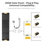 BougeRV 200W Portable Solar Panel with IP65 Water Resistant, Foldable Solar Panel with XT60/DC7909 Connectors, 200 Watt Solar Charger for Camping, RV, Van, Boat, Fishing, Hiking & Off-Grid Use