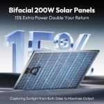 Epoch 200W Bifacial Solar Panels,16BB 12/24 Volt Monocrystalline Solar Panel, High-Efficiency Waterproof Solar Module for RV Camping, Boat, Marine,Off-Grid (200w Single)