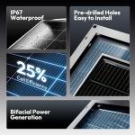 Epoch 200W Bifacial Solar Panels,16BB 12/24 Volt Monocrystalline Solar Panel, High-Efficiency Waterproof Solar Module for RV Camping, Boat, Marine,Off-Grid (200w Single)