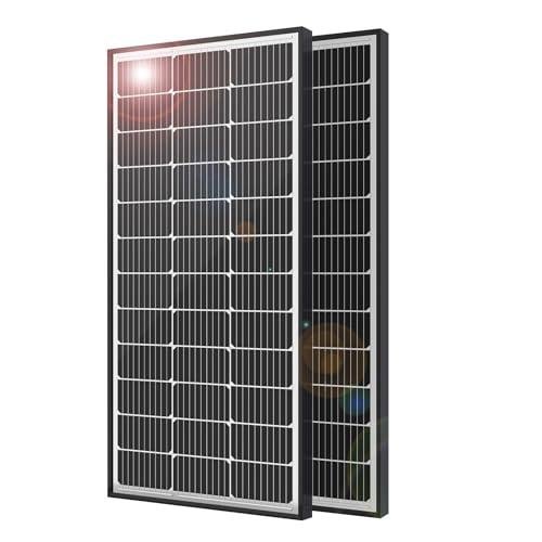 JJN 200 Watt Solar Panels, 10BB Monocrystalline 12V 2PCS 100W Solar Panel, 23% High Efficiency PV Module Power Charger for RV, Home, Farm, Boat, Caravan and Off-Grid Applications