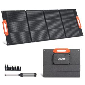 VEVOR 150W Foldable Monocrystalline Solar Panel, 23% Efficiency Portable ETFE Mono Solar Panel Charger with MC4 Output, Type-C, QC3.0 USB & DC Ports, IP67 Waterproof for Power Stations Camping Hiking