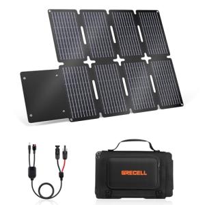 GRECELL 80W Foldable Solar Panel, Portable Solar Charger with USB-A and USB-C QC3.0 (18W) IP67 Waterproof Outdoor Cell Phone Solar Charger for Power Banks Tablets Small Power Station