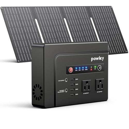 powkey Solar Powered Generator, 200W Portable Power Station with Solar Panels 40W, 146Wh Power Bank with 2 AC Outlet 110V Pure Sine Wave for Outdoor Camping Emergency Home
