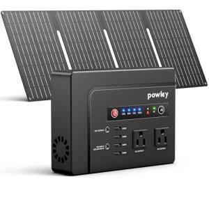 powkey Solar Powered Generator, 200W Portable Power Station with Solar Panels 40W, 146Wh Power Bank with 2 AC Outlet 110V Pure Sine Wave for Outdoor Camping Emergency Home