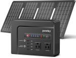 powkey Solar Powered Generator, 200W Portable Power Station with Solar Panels 40W, 146Wh Power Bank with 2 AC Outlet 110V Pure Sine Wave for Outdoor Camping Emergency Home