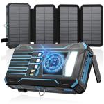 SOARAISE Solar Charger Power Bank - 48000mAh Wireless Portable Charger Built-in 4 Cables and 4 Solar Panels, PD QC 3.0 Fast Charging USB C Battery Pack with Flashlight for Camping Travel (Blue)
