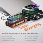 ERRBBIC Solar Charger Power Bank 49800mAh, 22.5W Portable Charger, 15W Wireless Charging, Solar Panel Charger, Built-in Four Cable, with USB C for Cell Phones, with Dual Flashlight for Camping