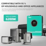 Anern 6200W Hybrid Solar Inverter 48V DC to 220-230VAC, Pure Sine Wave Solar Inverter with 120A MPPT Solar Charge Controller, Fit for 48V Lithium Lead-Acid Gel Battery Off-Grid System