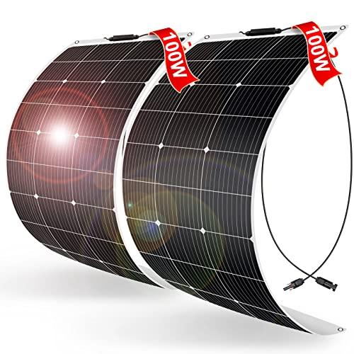 DOKIO 200W (2×100W) Flexible Solar Panels 18V Monocrystalline for 12V Battery Charging, Semi-Flexible ETFE with MC4, Series/Parallel for RV Boat Camper Van Trailer Off-Grid Use