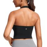 CRZ YOGA Butterluxe Halter Crop Tank Tops for Women - Open Back Padded Longline Sports Bras Workout Gym Black Medium