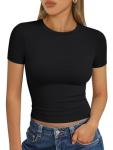 Trendy Queen Womens Short Sleeve T Shirts - Buttery Soft Summer Crop Tops Slim Fit Y2k Basic Tees for Workout Black S