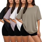 Siimcuzy 4 Pack Oversized Tshirts for Women, Loose Fit Crew Neck Summer Baggy Tops Workout Tees Plus Size T Shirts 1 Black 1 White 1 Dark Pink 1 Khaki X-Large