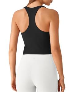 G4Free Yoga Tank Tops for Women Removable Padded Tanks with Built in Bras Racer Back V Neck Workout Athletic Gym Top (Black,M)