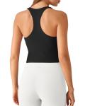 G4Free Yoga Tank Tops for Women Removable Padded Tanks with Built in Bras Racer Back V Neck Workout Athletic Gym Top (Black,M)