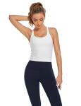 HeyNuts Longline Zeal Sports Bras for Women, Medium Impact Wirefree Yoga Bras Padded Workout Tank Tops Hawthorn Athletic Crop Tops White M