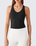 G4Free Yoga Tank Tops for Women Removable Padded Tanks with Built in Bras Racer Back V Neck Workout Athletic Gym Top (Black,M)
