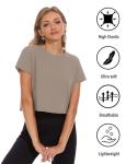 Dalavch 6 Pack Women's Crop Top Short Sleeve Athletic Workout Yoga Running Gym Casual Tees T-Shirts Loose Fit 1 Black 1 White 1 Heather Grey 1 Pink 1 Khaki 1 Blue Medium