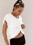 Kumufenc Women Short Sleeve Workout Shirts Open Back Tops Casual Yoga Y2k Athletic Gym Slouchy Crop Running Tees(White,M)