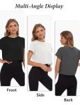 Dalavch 6 Pack Women's Crop Top Short Sleeve Athletic Workout Yoga Running Gym Casual Tees T-Shirts Loose Fit 1 Black 1 White 1 Heather Grey 1 Pink 1 Khaki 1 Blue Medium