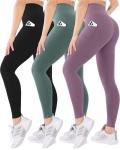 Blisset 3 Pack High Waisted Leggings for Women with Pockets Soft Active Tummy Control Pants for Yoga Running & Daily Wear