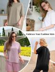 Siimcuzy 4 Pack Oversized Tshirts for Women, Loose Fit Crew Neck Summer Baggy Tops Workout Tees Plus Size T Shirts 1 Black 1 White 1 Dark Pink 1 Khaki X-Large